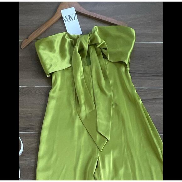 ZARA Strapless Wide-Leg Jumpsuit NWT | Bow Detail Cutout Green M - Picture 16 of 16